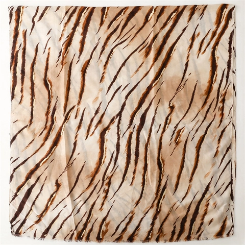 Women Long Scarf Shawl Tiger Animal Print Cotton Polyester Blend Soft Lightweight Gradient Gold Stamped Warm Wrap