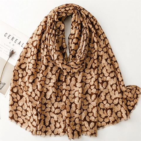 Ginkgo Blad Sjaal Omslagdoek Polyester Katoen Linnen Gevoel Foliedruk Franje Elegant Retro Artistiek Grote Sjaals Voor Dames