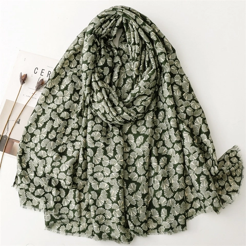 Ginkgo Blad Sjaal Omslagdoek Polyester Katoen Linnen Gevoel Foliedruk Franje Elegant Retro Artistiek Grote Sjaals Voor Dames