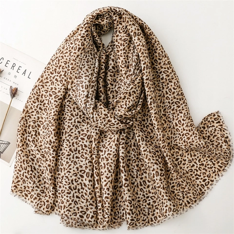 Leopard Muster Schal Damen Tierdruck Polyester Baumwolle Gefühl Fransenrand Winter Warm Mode Großer Wickel