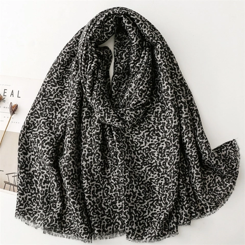 Leopard Muster Schal Damen Tierdruck Polyester Baumwolle Gefühl Fransenrand Winter Warm Mode Großer Wickel