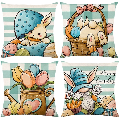 Easter Pillowcases Rabbit Egg Pattern Polyester Decorative Cushion Covers For Sofa Couch Home Holiday Party Decorations