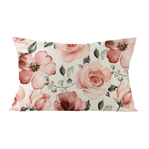 Watercolor Flower Plant Botanical Lumbar Pillowcase Polyester Rectangular Cushion Cover For Sofa Living Room Farmhouse Decor