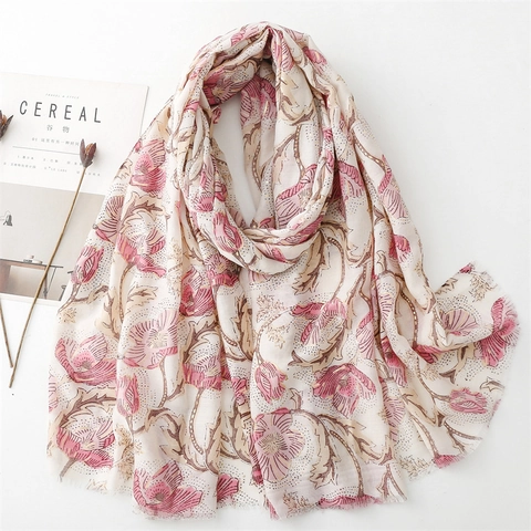 Damen Schal Stola Blumenmuster Goldfolie Bronzierung Groß Elegant Fransen Weich Wickeltuch Halstuch