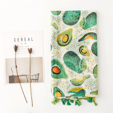 Damen Leichter Avocado Druck Schal Voile Stola Mit Quasten Sommer Sonnenschutz Umhang Für Reise Strand Deko Accessoire