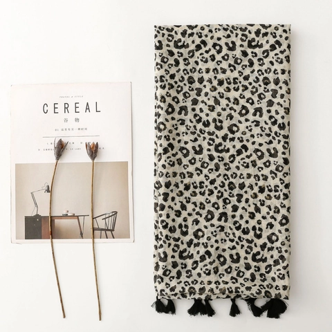 Leopard Muster Schal Für Damen Leichter Polyester Voile Schal Mit Quasten Böhmischer Urlaubsstil Weiche Halsbekleidung