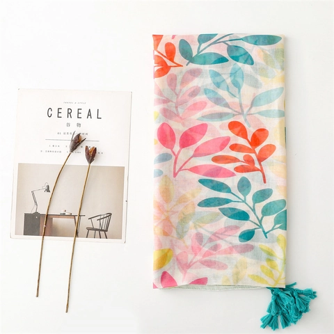 Bufanda Larga Para Mujer Chal Estampado De Flores Y Hojas Con Flecos Protección Solar Playa Elegante Ligera