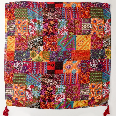 Écharpe Châle Bohème Ethnique Imprimé Paisley Polyester Voile Avec Gland Rétro Léger Femmes