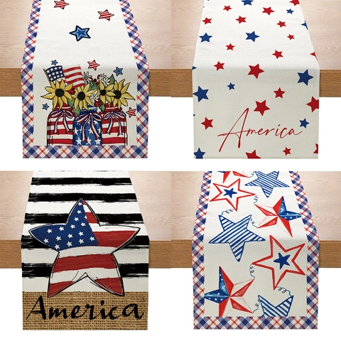 Chemin De Table Jour De L'Indépendance Patriotique USA Étoiles Rayures Tournesol Camion Décor Polyester Ferme Rustique Cuisine
