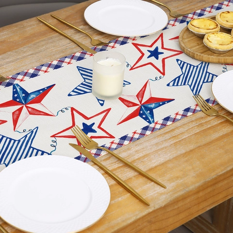 Chemin De Table Jour De L'Indépendance Patriotique USA Étoiles Rayures Tournesol Camion Décor Polyester Ferme Rustique Cuisine