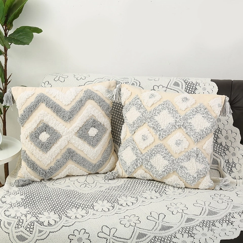 Federa Per Cuscino Tufting Boho Ricamo Geometrico Con Nappe Per Divano Letto Decorazione Casa Stile Nordico