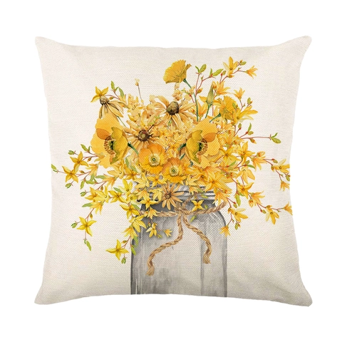Federa Per Cuscino Con Stampe Floreali Gialle Autunnali Poliestere Effetto Lino Stampa Digitale Decorazione Divano Soggiorno