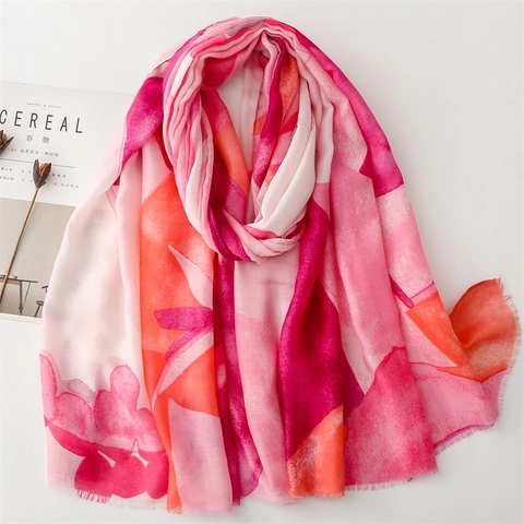 Écharpe Châle Pour Femmes Imprimé Géométrique Abstrait Aquarelle Polyester Léger Sensation Coton Bordure Effilochée