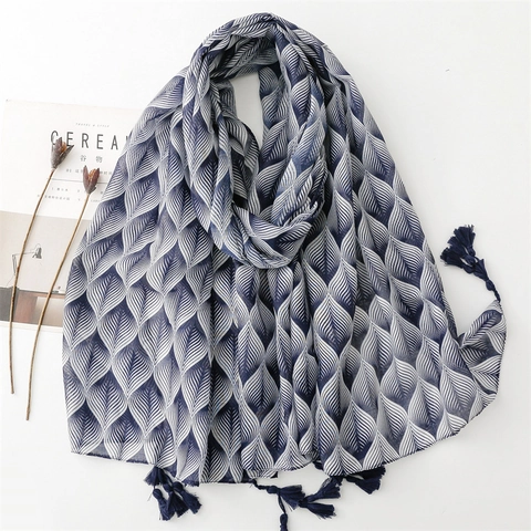 Écharpe Voile À Imprimé Feuilles Pour Femmes Avec Glands Protection Solaire Légère Châle De Plage Pour Vacances Style National