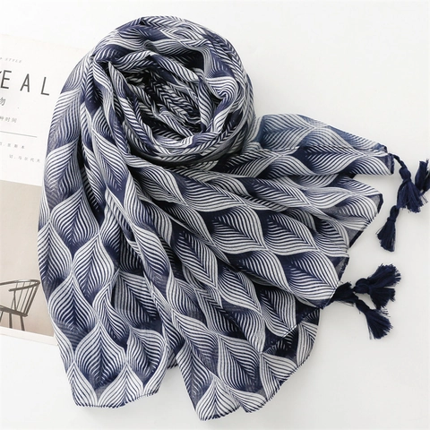 Écharpe Voile À Imprimé Feuilles Pour Femmes Avec Glands Protection Solaire Légère Châle De Plage Pour Vacances Style National