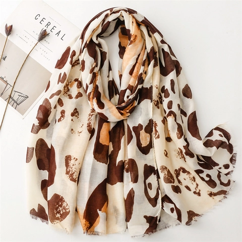Leopard Print Scarf Women Fashion Long Animal Pattern Shawl Lightweight Polyester Wrap With Frayed Edge For All Seasons