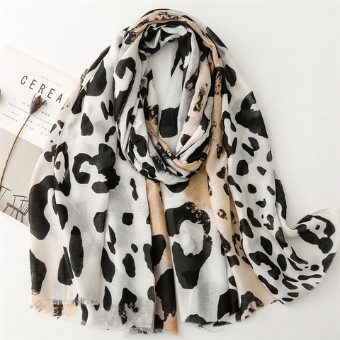 Leopard Print Scarf Women Fashion Long Animal Pattern Shawl Lightweight Polyester Wrap With Frayed Edge For All Seasons