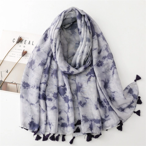 Écharpe Châle Tie Dye Léger Polyester Gland Dégradé Peinture À L'encre Respirant Protection Solaire Pour Femmes