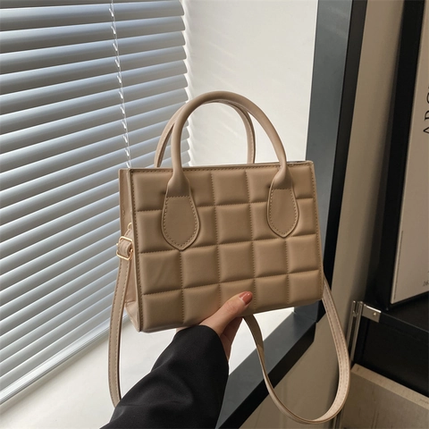 Bolso de Mano de Cuero PU Acolchado de Moda para Mujer Minimalista Urbano Cuadrado Bandolera Color Sólido Hombro Diario Casual
