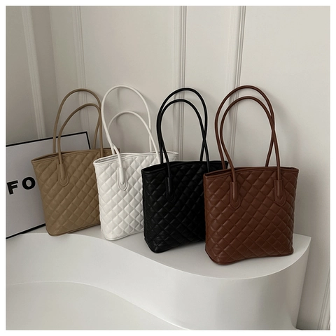 Borsa Tote Trapuntata Grande Da Donna In Pelle PU Ricamo A Rombi Borsa A Spalla Minimalista Stile Coreano