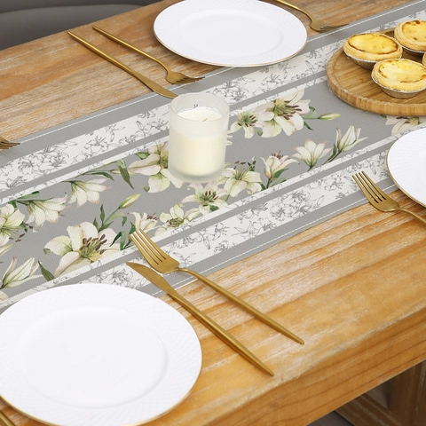 American Style Polyester Floral Table Runner Botanical Watercolor Print Rectangular Tablecloth For Dining Table Home Decor