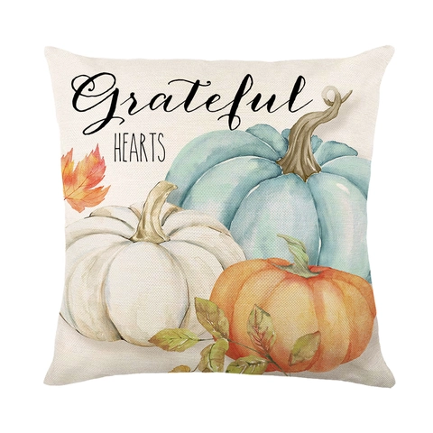 Funda De Cojín Acción De Gracias Otoño Calabaza Hoja Arce Textura Lino Poliéster Decoración Sofá Sala De Estar