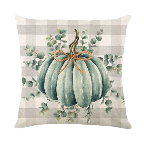 Erntedankfest Kürbis Dekokissenbezüge Herbst Bauernhaus Aquarell Gingham Eukalyptusblatt Druck Kissenhülle Zuhause