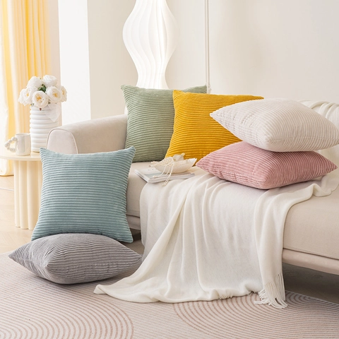 Zachte Gestreepte Corduroy Kussensloop Effen Kleur Decoratieve Vierkante Kussenhoes Voor Woonkamer Bank Home Decor