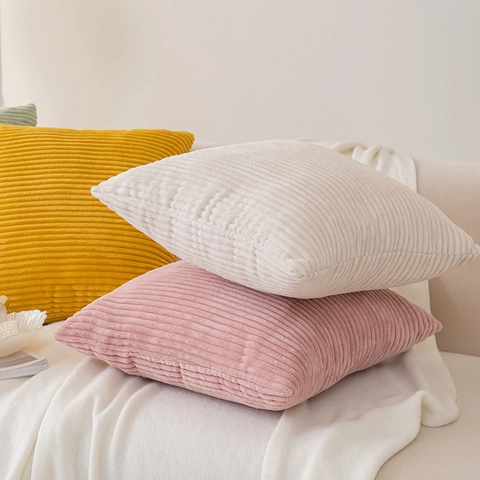Zachte Gestreepte Corduroy Kussensloop Effen Kleur Decoratieve Vierkante Kussenhoes Voor Woonkamer Bank Home Decor