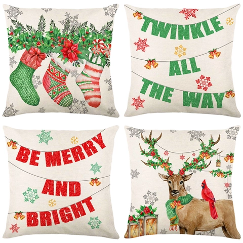 Kerst Rendier Kardinaal Sierkussen Sloop Linnen Look Polyester Kussenhoes Voor Bank Vakantie Decoratie