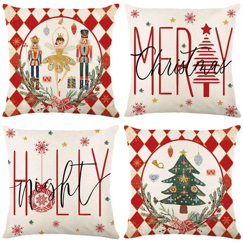 Kerst Decoratieve Kussensloop Notenkraker Boom Letter Print Vakantie Huis Bank Decor Polyester Linnen Mix