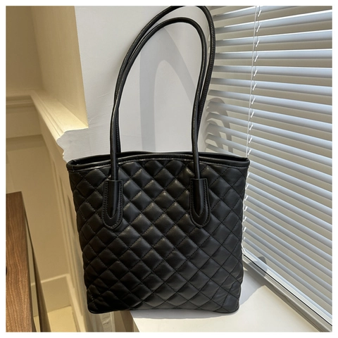 Borsa Tote Trapuntata Grande Da Donna In Pelle PU Ricamo A Rombi Borsa A Spalla Minimalista Stile Coreano