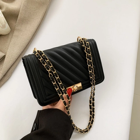 Elegante Borsa A Tracolla In Pelle PU Trapuntata Per Donna Con Tracolla A Catena In Metallo Dorato E Chiusura A Scatto Borsa A Spalla Piccola Quadrata