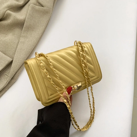 Elegante Borsa A Tracolla In Pelle PU Trapuntata Per Donna Con Tracolla A Catena In Metallo Dorato E Chiusura A Scatto Borsa A Spalla Piccola Quadrata
