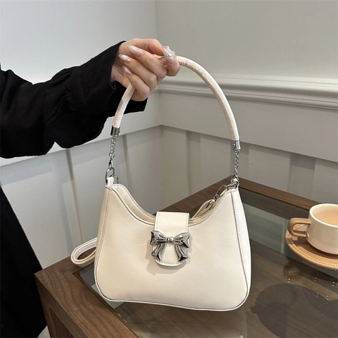 Borsa Sottobraccio In Pelle PU Con Fiocco Borsa A Spalla Mezzaluna Da Donna Elegante Versatile Tracolla