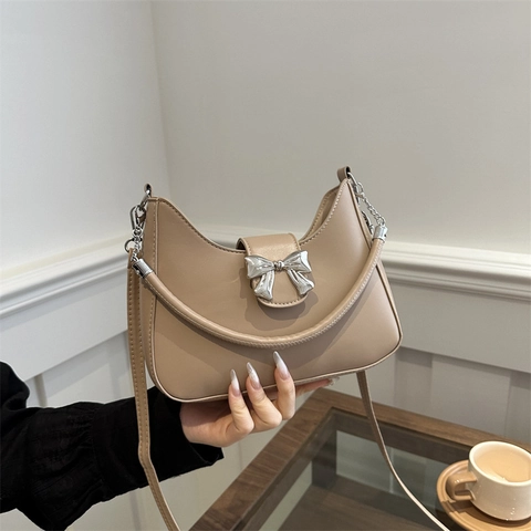 Borsa Sottobraccio In Pelle PU Con Fiocco Borsa A Spalla Mezzaluna Da Donna Elegante Versatile Tracolla