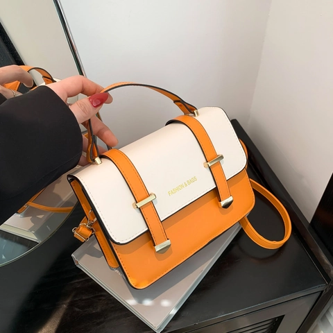 Damen Kontrastfarben Schultertasche PU Leder Mode Kleine Quadratische Umhängetasche Mit Tragegriff Und Verstellbarem Gurt