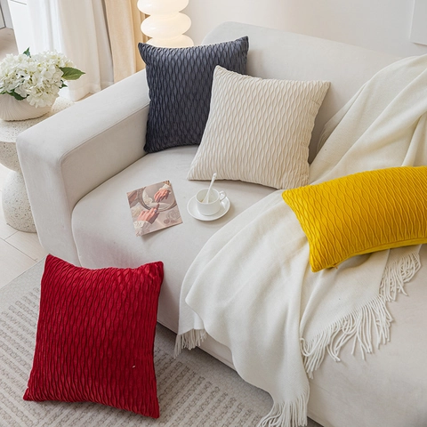 Nordic Dutch Velvet Solid Color Pleated Wave Texture Decorative Throw Pillow Cover For Living Room Sofa Cushion Case