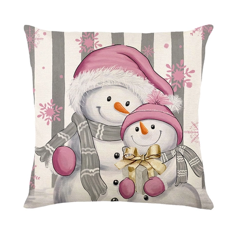 Christmas Pillow Covers Snowman Gnomes Pink Nordic Winter Holiday Square Decorative Polyester Cushion Cases For Sofa Home