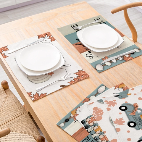 Tovagliette Autunno Ringraziamento Impermeabili Cotone Lino Resistenti Al Calore Antiscivolo Motivo Zucca Foglia Acero Decorazione
