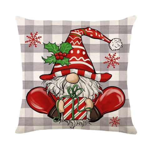 Kerst Decoratieve Kussensloop Polyester Winter Kabouter Rode Vrachtwagen Vakantie Decoratie Gingham Gedrukt Zacht