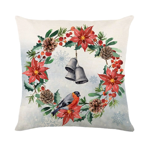 Christmas Decorative Throw Pillow Covers Linen Look Reindeer Snowman Birds Print Cushion Case For Sofa Xmas Holiday Decor
