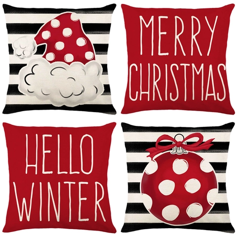 Fundas De Cojín De Navidad Mezcla Poliéster Lino Fundas Decorativas Para Sofá Sala Estar Tema Invierno Impreso Cuadrado