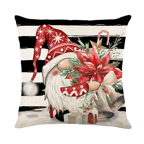 Housses De Coussin De Noël Polyester Lin Imprimé Gnome Arbre De Noël Taie D'Oreiller Décorative Décor D'Hiver