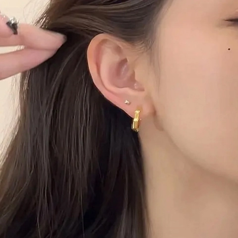 Geometric Hexagonal Hoop Earrings Striped Texture Copper Jewelry With 925 Sterling Silver Earring Post For Women Trendy