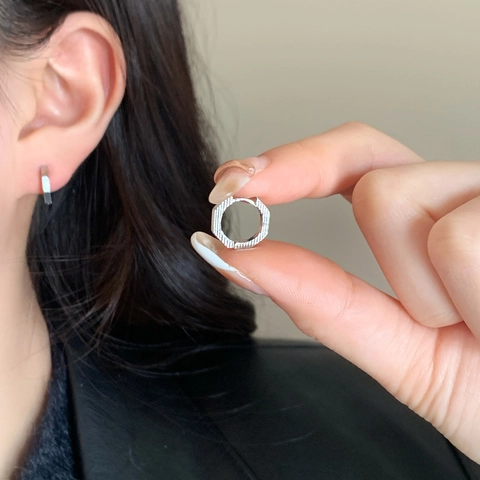 Hexagonal Hoop Earrings Copper Textured Geometric Minimalist Lightweight Jewelry Accessory For Women