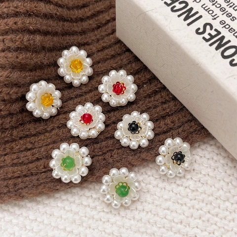 Daisy Flower Stud Earrings Faux Artificial Pearl Natural Stone Copper 14K Gold Plated With 925 Sterling Silver Earring Post