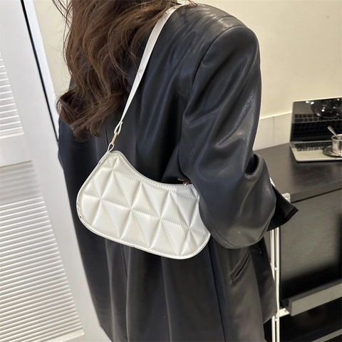 Vintage Gesteppt Dreieck Muster Unterarmtasche Für Damen PU Leder Hobo Schultertasche Handtasche Retro Casual Mode