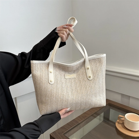 Borsa Tote In Paglia Intrecciata Grande Capacità Borsa Da Spiaggia Casual Borsa A Tracolla Moda Versatile Per Donna