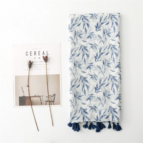 Blattmuster Schal Polyester Stola Dünn Leicht Floral Quasten Sonnenschutz Frischer Stil Eleganter Wickel Für Damen